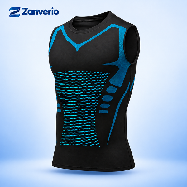 Zanverio V2 — camiseta de compresión negra y azul